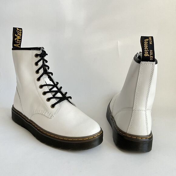Dr. Martens Leather Zavala Ankle Combat Boots White 9 - Picture 3 of 12